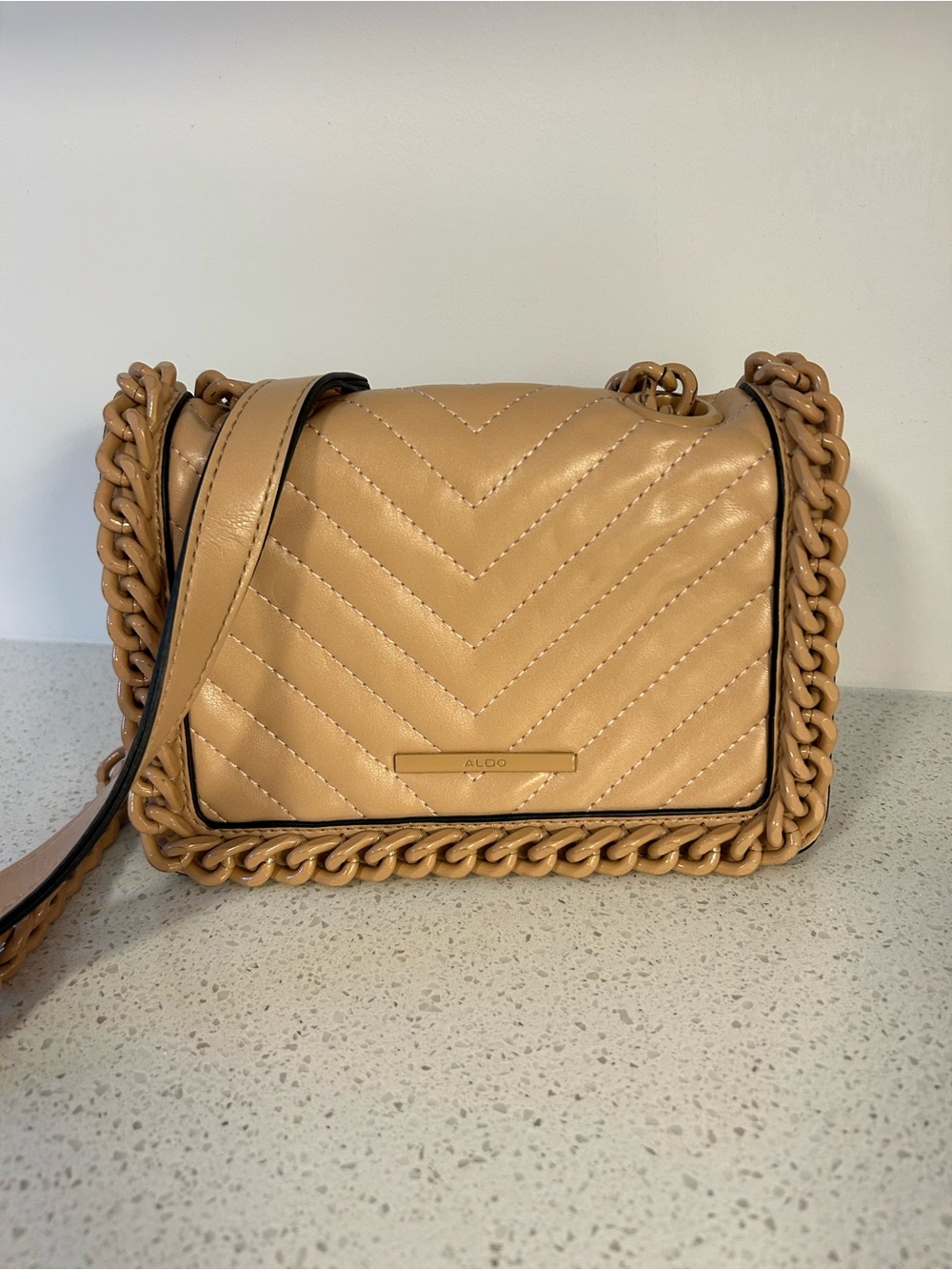 Beautiful Aldo Quilted Chain-Edged Crossbody in Nude Beige ❤️